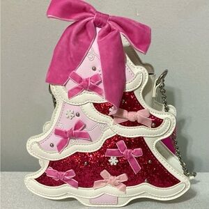 Betsey Johnson Christmas Tree crossbody Bag White & Pink New with Tags XOMERRY